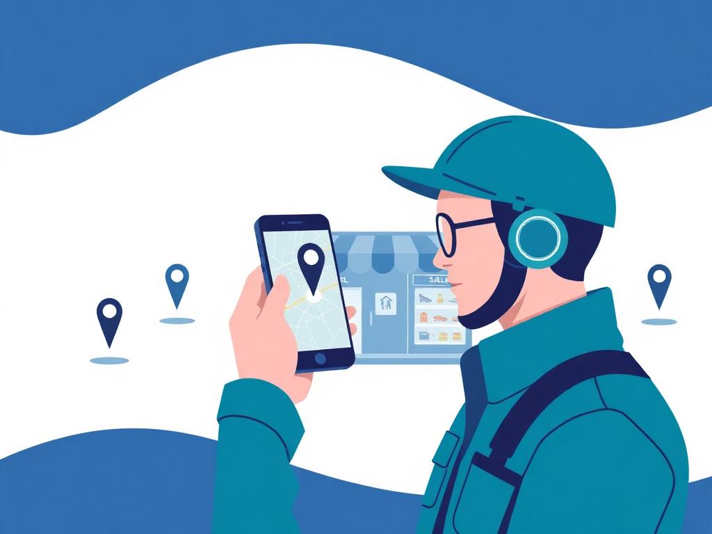 Técnico registrando um ponto de venda pelo celular com marcação de GPS